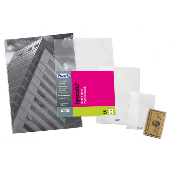 Buste a sacco upocket 22x30cm colore trasparente