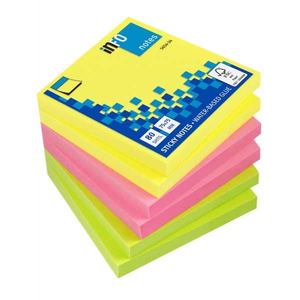 Foglietti post-it sticky notes fluo 75x75mm colore assortiti fluo