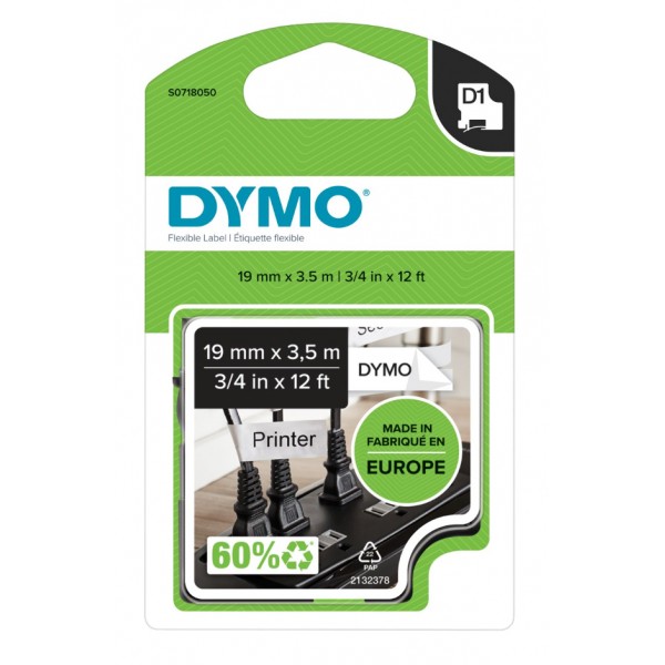 Dymo s0718050 nastro d1 nero/bianco 19mm x 3,5m colore nero su bianco