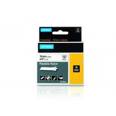 Etichette Dymo 18489 19 mm x 3,5 mt nero su bianco nylon nastro adesivo flessibile per Rhino
