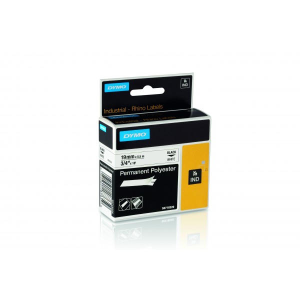 Dymo 18484 nastro rhino nero/bianco 19mm x 5.5m colore nero su bianco