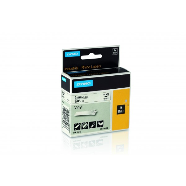 Dymo 18443 nastro rhino nero/bianco 9mm x 5.5m colore nero su bianco