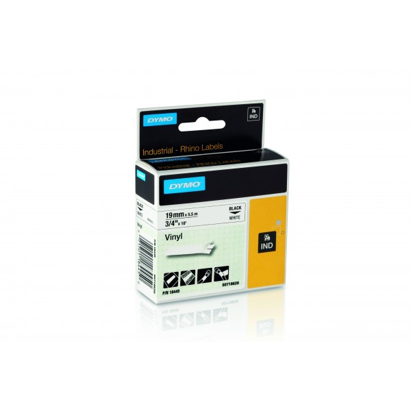 Dymo 18445 nastro rhino nero/bianco 19mm x 5.5m colore nero su bianco