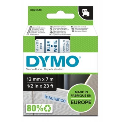Dymo s0720540 nastro d1 blu/bianco 12mm x 7m colore blu su bianco
