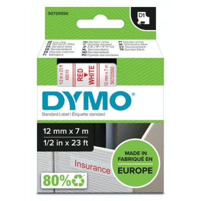 Dymo s0720550 nastro d1 rosso/bianco 12mm x 7m colore rosso su bianco