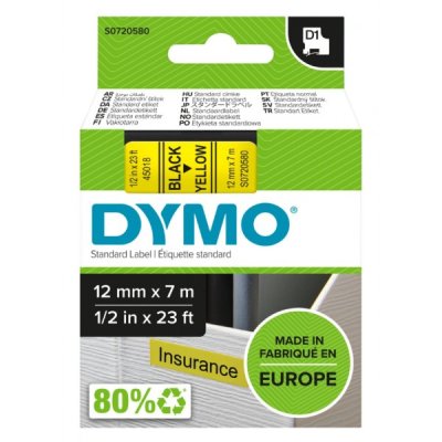 Dymo s0720580 nastro d1 nero/giallo 12mm x 7m colore nero su giallo
