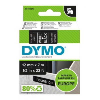 Dymo s0720610 nastro d1 bianco/nero 12mm x 7m colore bianco su nero