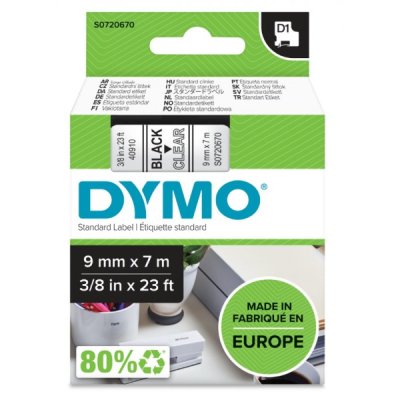 Dymo s0720670 nastro d1 nero/trasparente 9mm x 7m colore nero su trasparente