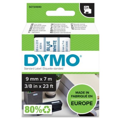 Dymo s0720690 nastro d1 blu/bianco 9mm x 7m colore blu su bianco