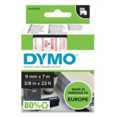 Dymo s0720700 nastro d1 rosso/bianco 9mm x 7m colore rosso su bianco