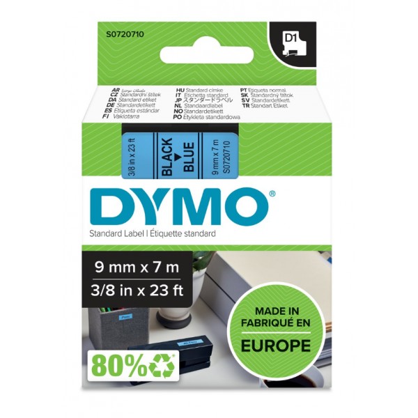 Dymo s0720710 nastro d1 nero/blu 9mm x 7m colore nero su blu