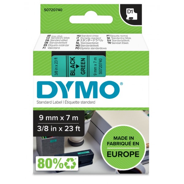 Dymo s0720740 nastro d1 nero/verde 9mm x 7m colore nero su verde