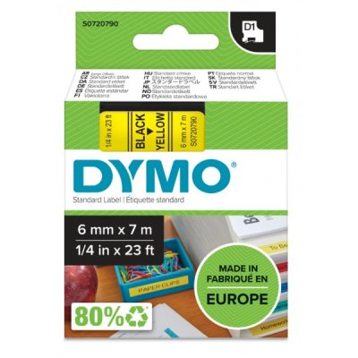 Dymo s0720790 nastro d1 nero/giallo 6mm x 7m colore nero su giallo