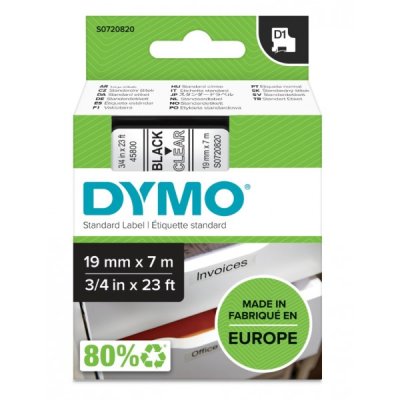 Dymo s0720820 nastro d1 nero/trasparente 19mm x 7m colore nero su trasparente