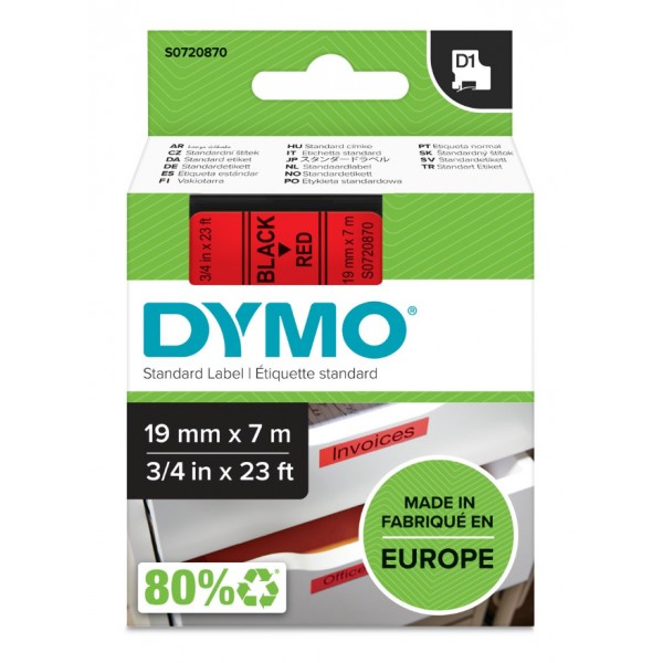 Dymo s0720870 nastro d1 nero/rosso 19mm x 7m colore nero su rosso
