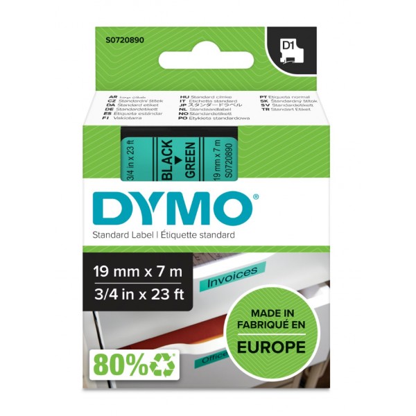 Dymo s0720890 nastro d1 nero/verde 19mm x 7m colore nero su verde