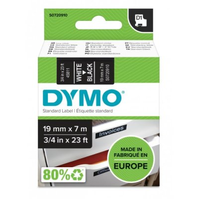 Dymo s0720910 nastro d1 bianco/nero 19mm x 7m colore bianco su nero