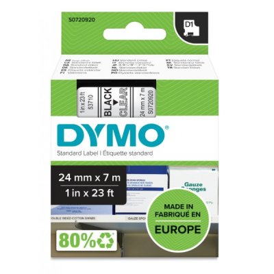 Dymo s0720920 nastro d1 nero/trasparente 24mm x 7m colore nero su trasparente