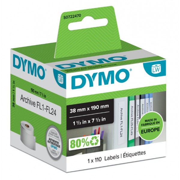 Rotolo 110 etichette adesive 38x190mm, per registratori, spedizioni colore bianco