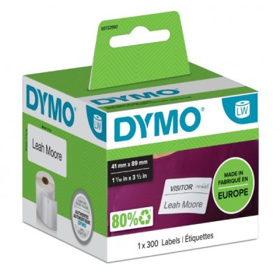 Rotolo 300 etichette adesive rimovibili 41x89mm, per badge colore bianco