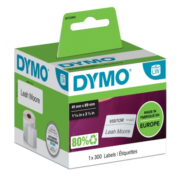 Rotolo 300 etichette adesive rimovibili 41x89mm, per badge colore bianco