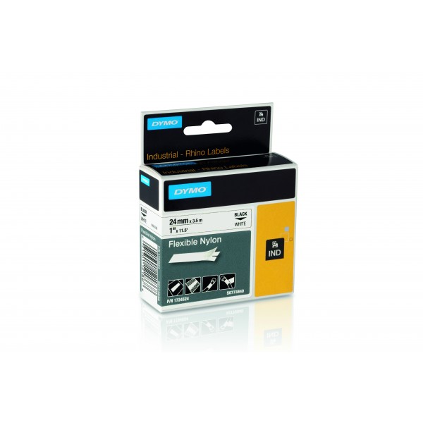 Dymo 1734524 nastro rhino nero/bianco 24mm x 3.5m colore nero su bianco