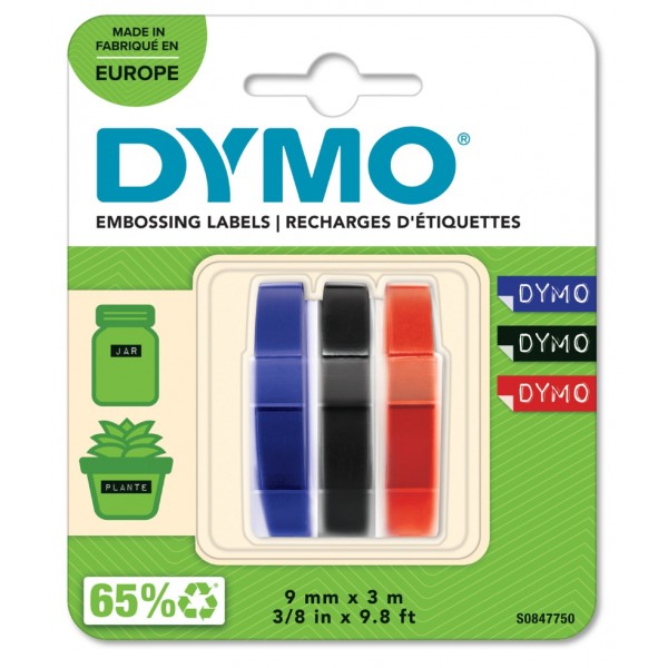 Dymo s0847750 nastro nero, blu, rosso 9mm x 3m colore blu, rosso, nero