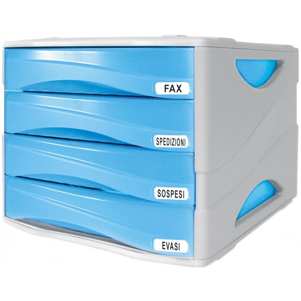 ARDA Cassettiera da scrivania SMILE 4 cassetti - Azzurro