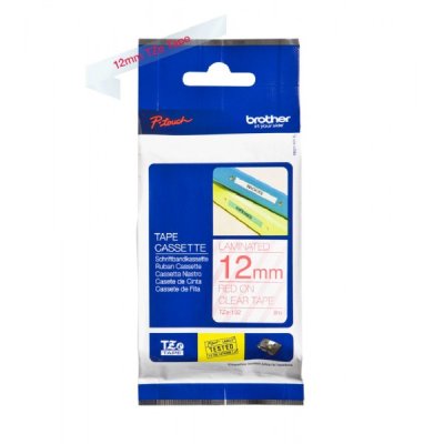 Brother tze-132 nastro rosso/trasparente 12mm x 8m colore rosso su trasparente
