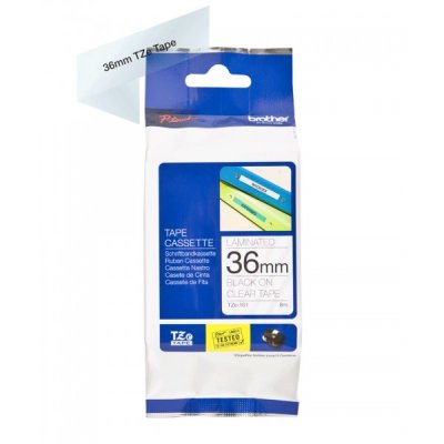 Brother tze-161 nastro nero/trasparente 36mm x 8m colore nero su trasparente