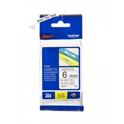 Brother tze-211 nastro nero/bianco 6mm x 8m colore nero su bianco