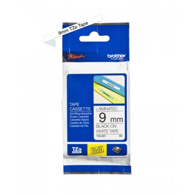 Brother tze-221 nastro nero/bianco 9mm x 8m colore nero su bianco