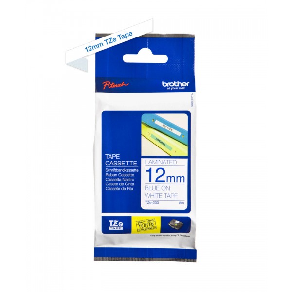Brother tze-233 nastro blu/bianco 12mm x 8m colore blu su bianco