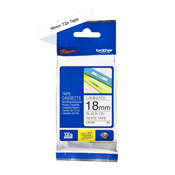 Brother tze-241 nastro nero/bianco 18mm x 8m colore nero su bianco