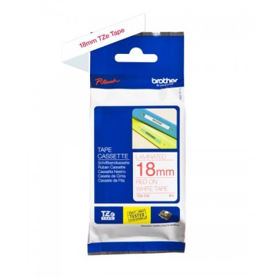 Brother tze-242 nastro rosso/bianco 18mm x 8m colore rosso su bianco