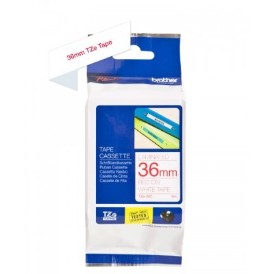 Brother tze-262 nastro rosso/bianco 36mm x 8m colore rosso su bianco
