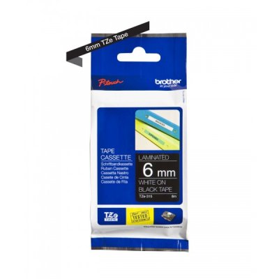 Brother tze-315 nastro bianco/nero 6mm x 8m colore bianco su nero