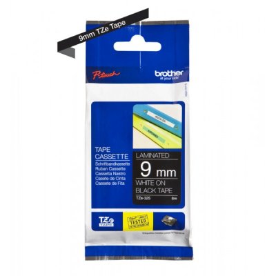 Brother tze-325 nastro bianco/nero 9mm x 8m colore bianco su nero
