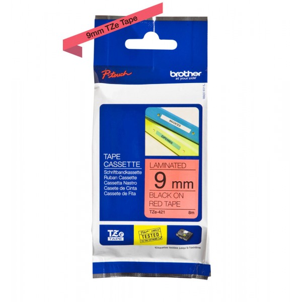 Brother tze-421 nastro nero/rosso 9mm x 8m colore nero su rosso