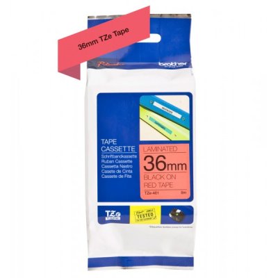 Brother tze-461 nastro nero/rosso 36mm x 8m colore nero su rosso