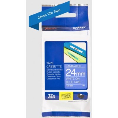 Nastro tipo tze per pt-7600vp, 24mm x 8m, bianco su blu colore bianco su blu