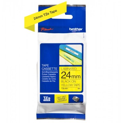 Brother tze-651 nastro nero/giallo 24mm x 8m colore nero su giallo