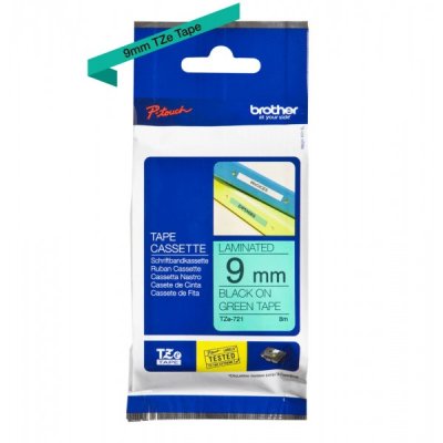 Brother tze-721 nastro nero/verde 9mm x 8m colore nero su verde