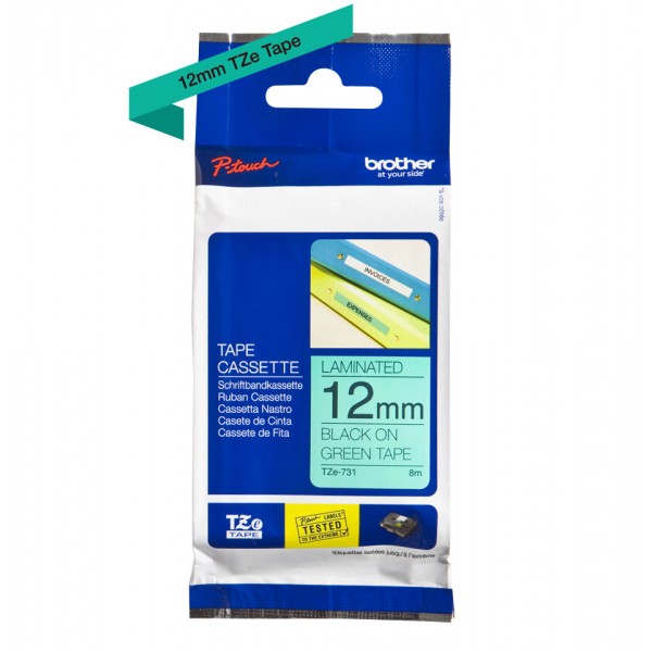 Brother tze-731 nastro nero/verde 12mm x 8m colore nero su verde