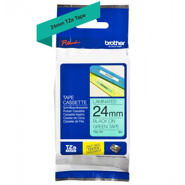 Brother tze-751 nastro nero/verde 24mm x 8m colore nero su verde