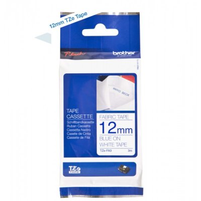 Brother tze-fa3 nastro blu/bianco tessuto 12mm x 3m colore blu su bianco