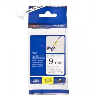 Brother tze-fx221 nastro flessibile nero/bianco 9mm x 8m colore nero su bianco