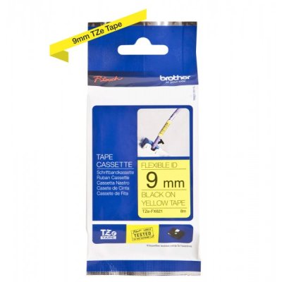 Brother tze-fx621 nastro flessibile nero/giallo 9mm x 8m colore nero su giallo