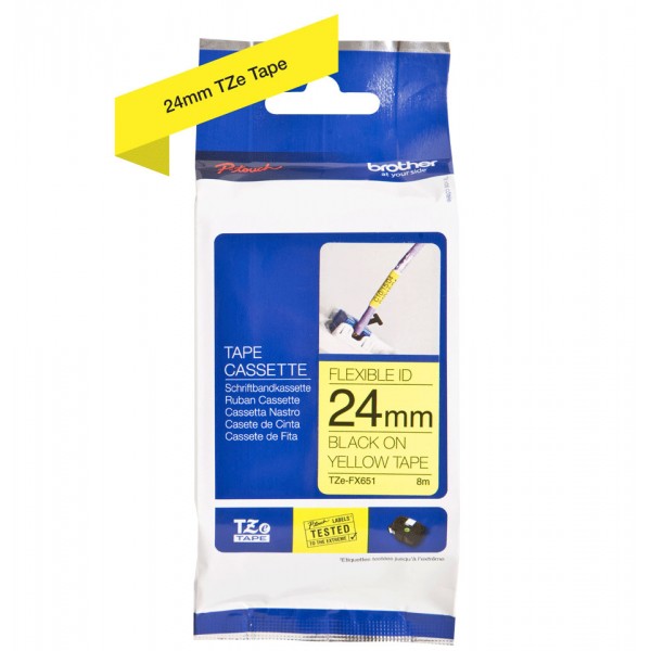 Brother tze-fx651 nastro flessibile nero/giallo 24mm x 8m colore nero su giallo