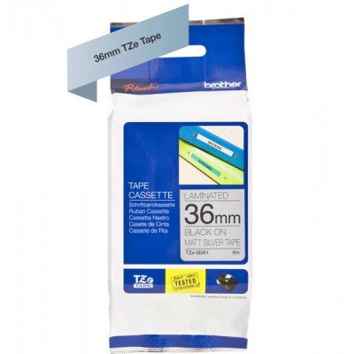 Brother tze-m961 nastro nero/argento opaco 36mm x 8m colore nero su argento metal
